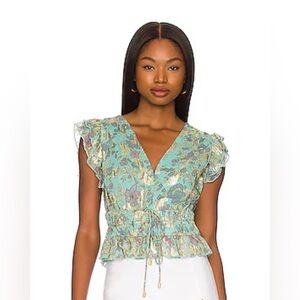 KARINA GRIMALDI Raffia Print Top in Aqualina - size XS